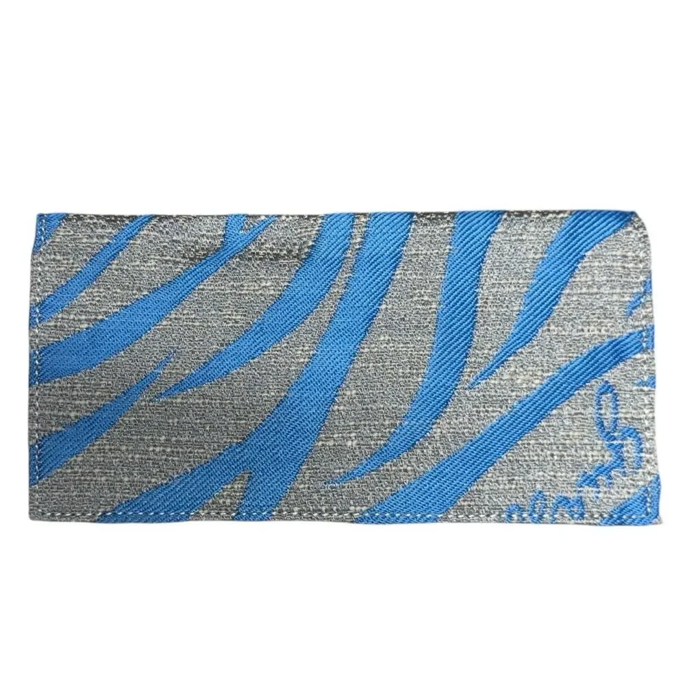 Vintage Y2K Guess Trifold Wallet Leather Canvas Blue Beige Zebra Stripe Retro